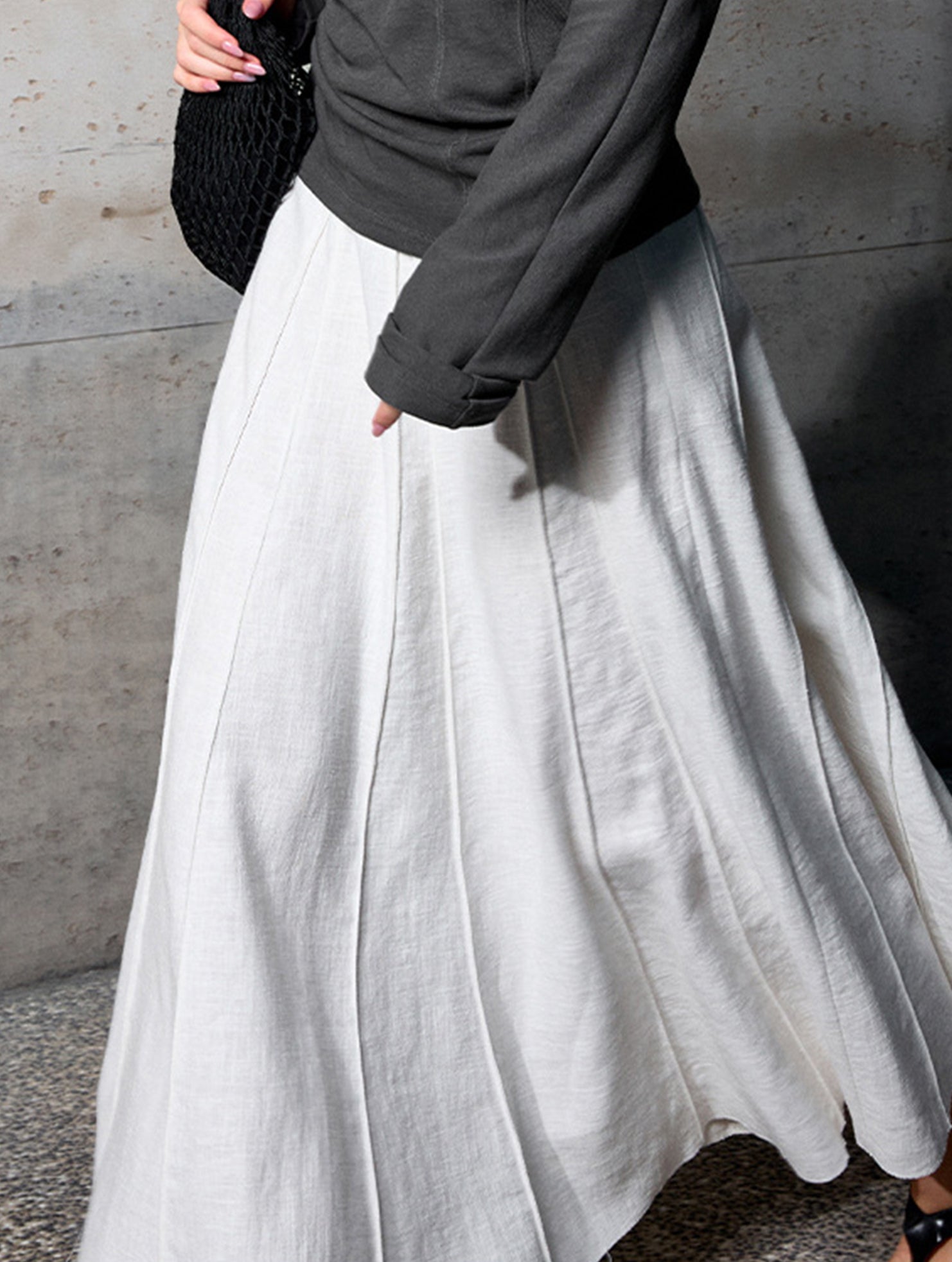 Linen Cotton High Waist Mermaid Midi Skirt_CWBLS00854