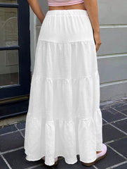 White Ruched Drawstring Maxi Skirt
