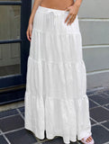 White Ruched Drawstring Maxi Skirt