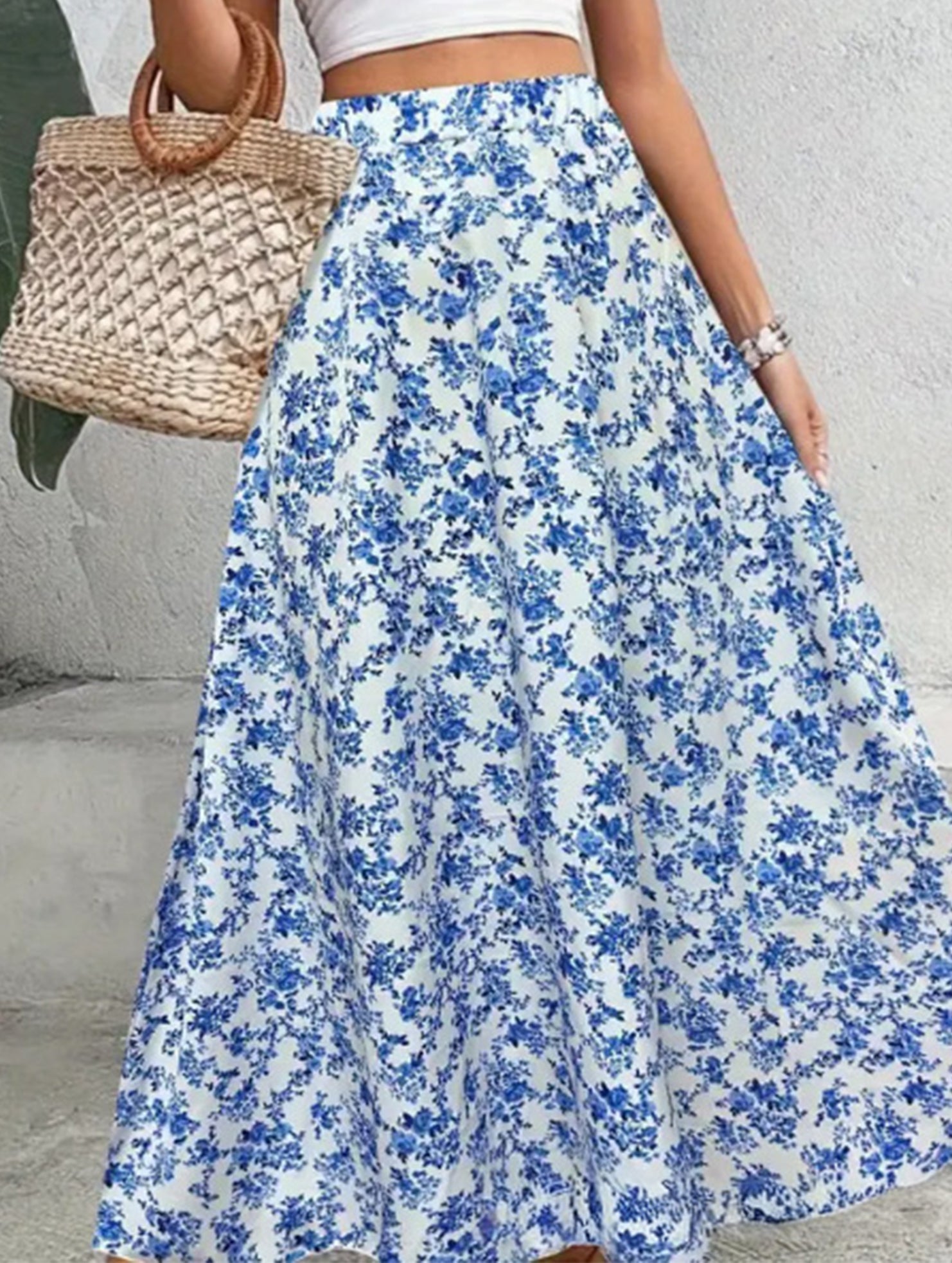 Printed Elegant Flare Midi Skirt