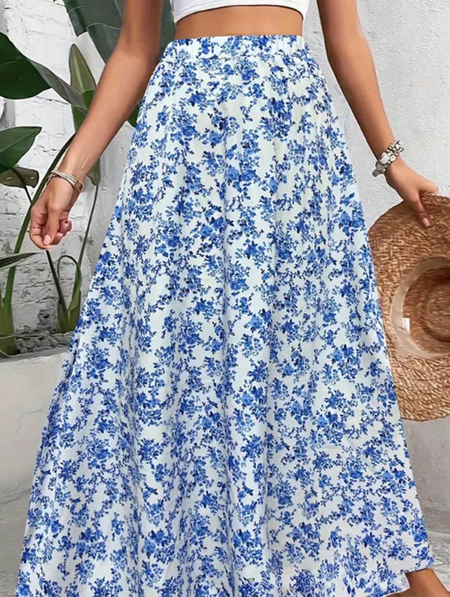 Printed Elegant Flare Midi Skirt
