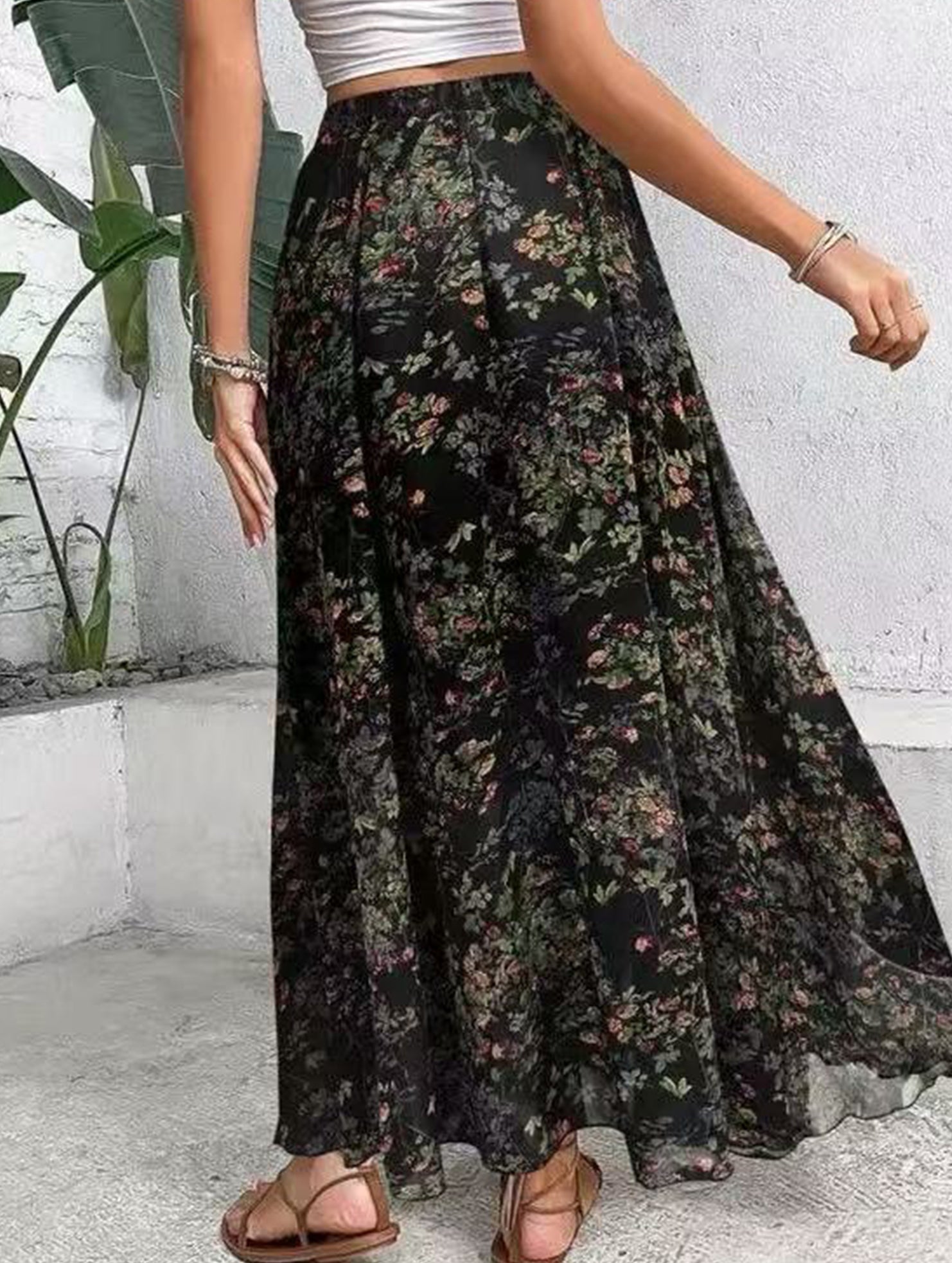 Printed Elegant Flare Midi Skirt