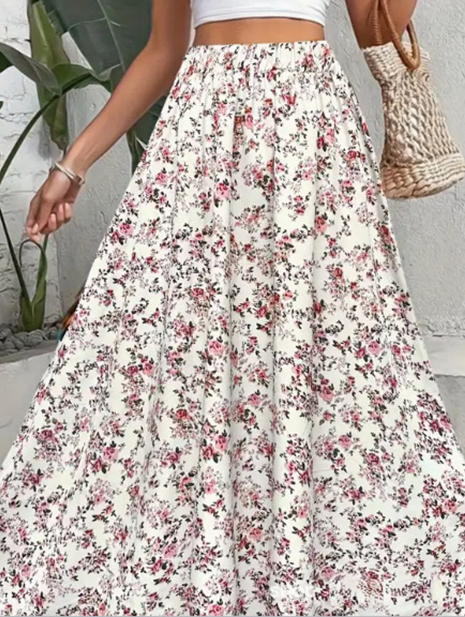 Printed Elegant Flare Midi Skirt