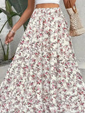 Printed Elegant Flare Midi Skirt