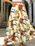 Printed Elegant Flare Midi Skirt