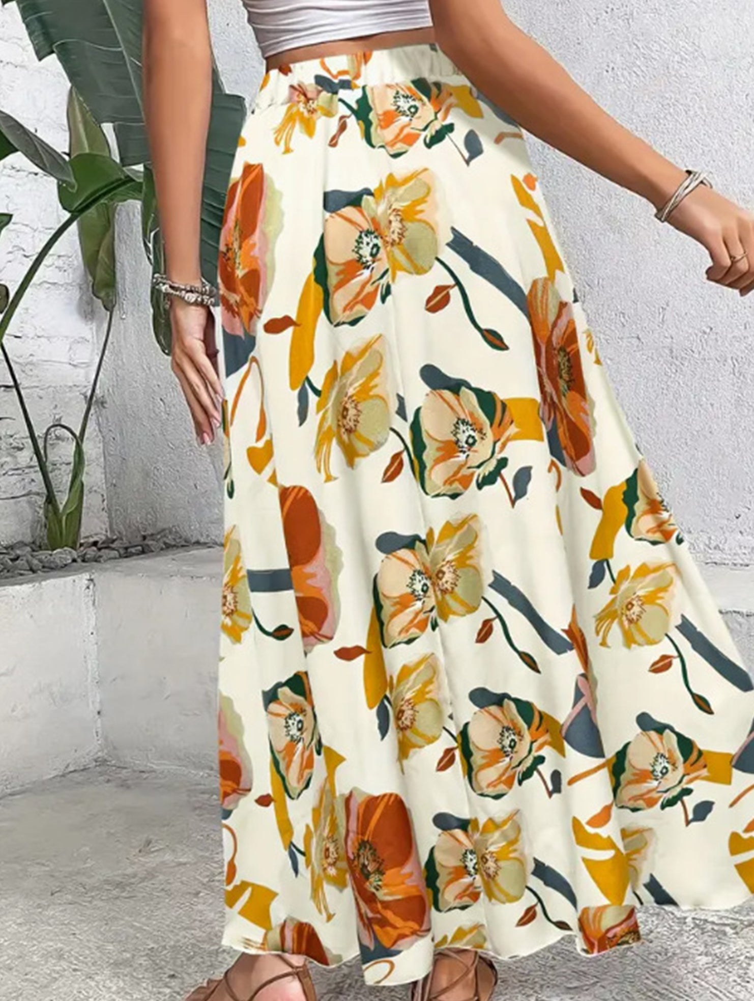 Printed Elegant Flare Midi Skirt