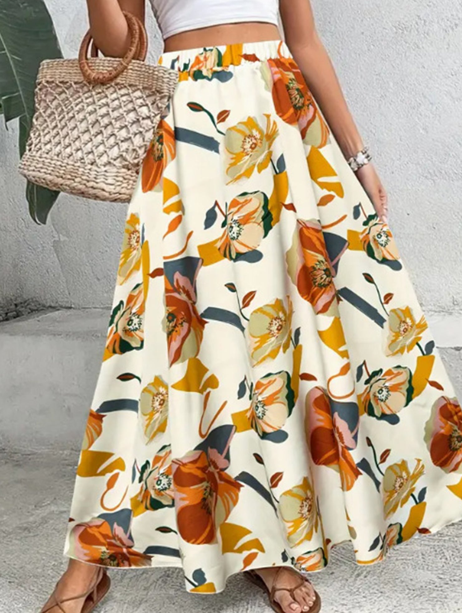 Printed Elegant Flare Midi Skirt