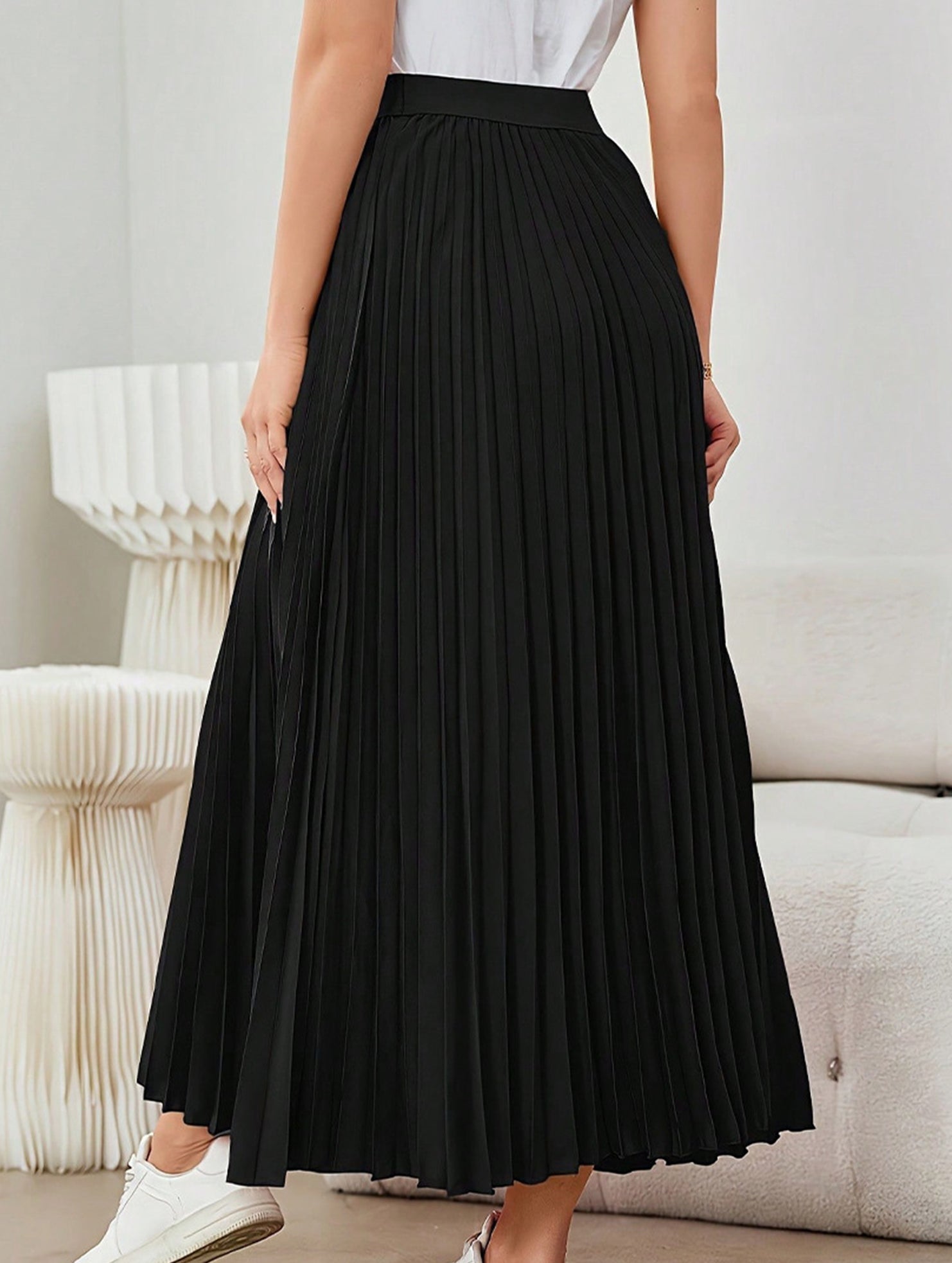 Pleated Flare A Line Midi Skirt