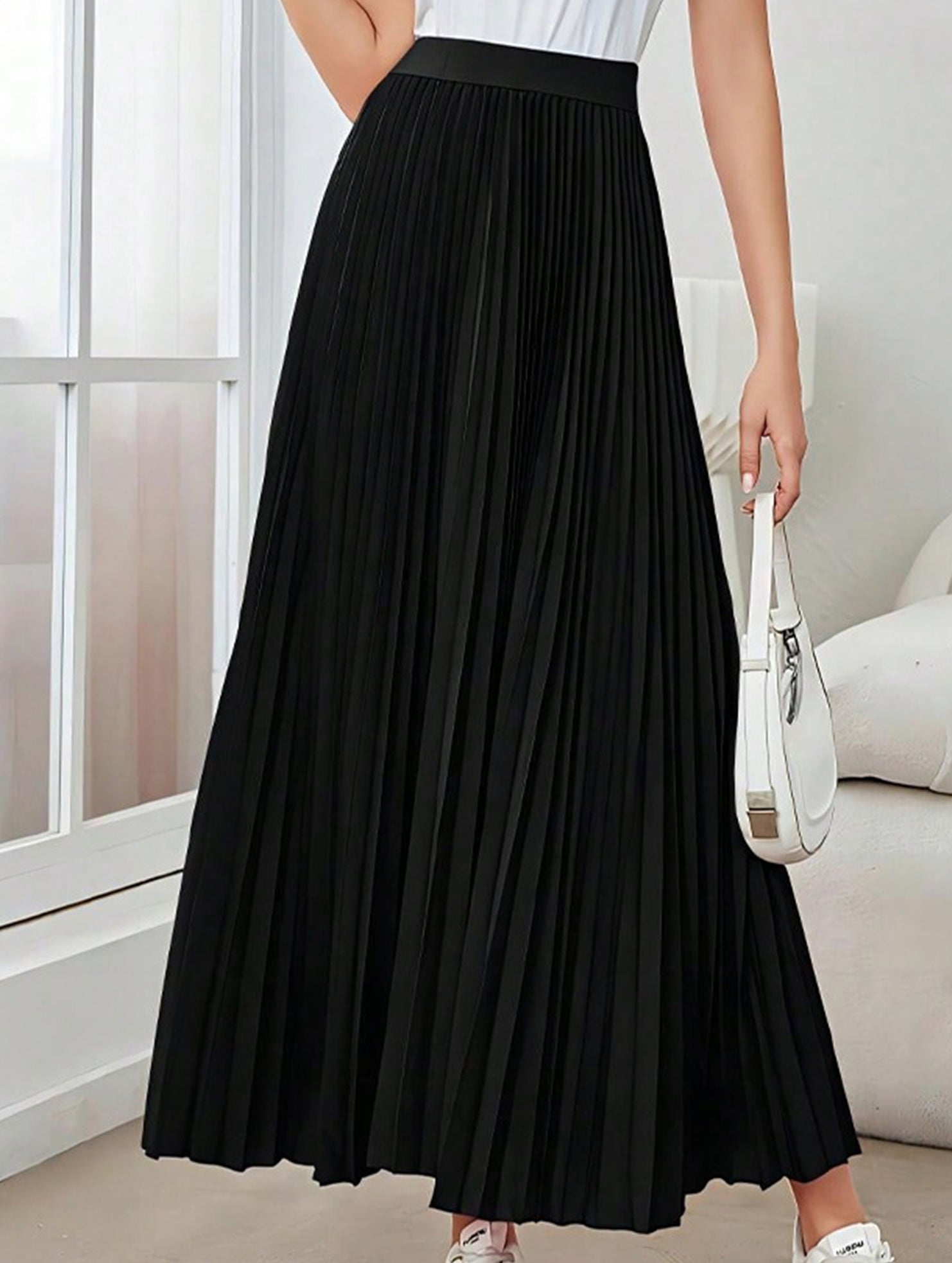 Pleated Flare A Line Midi Skirt