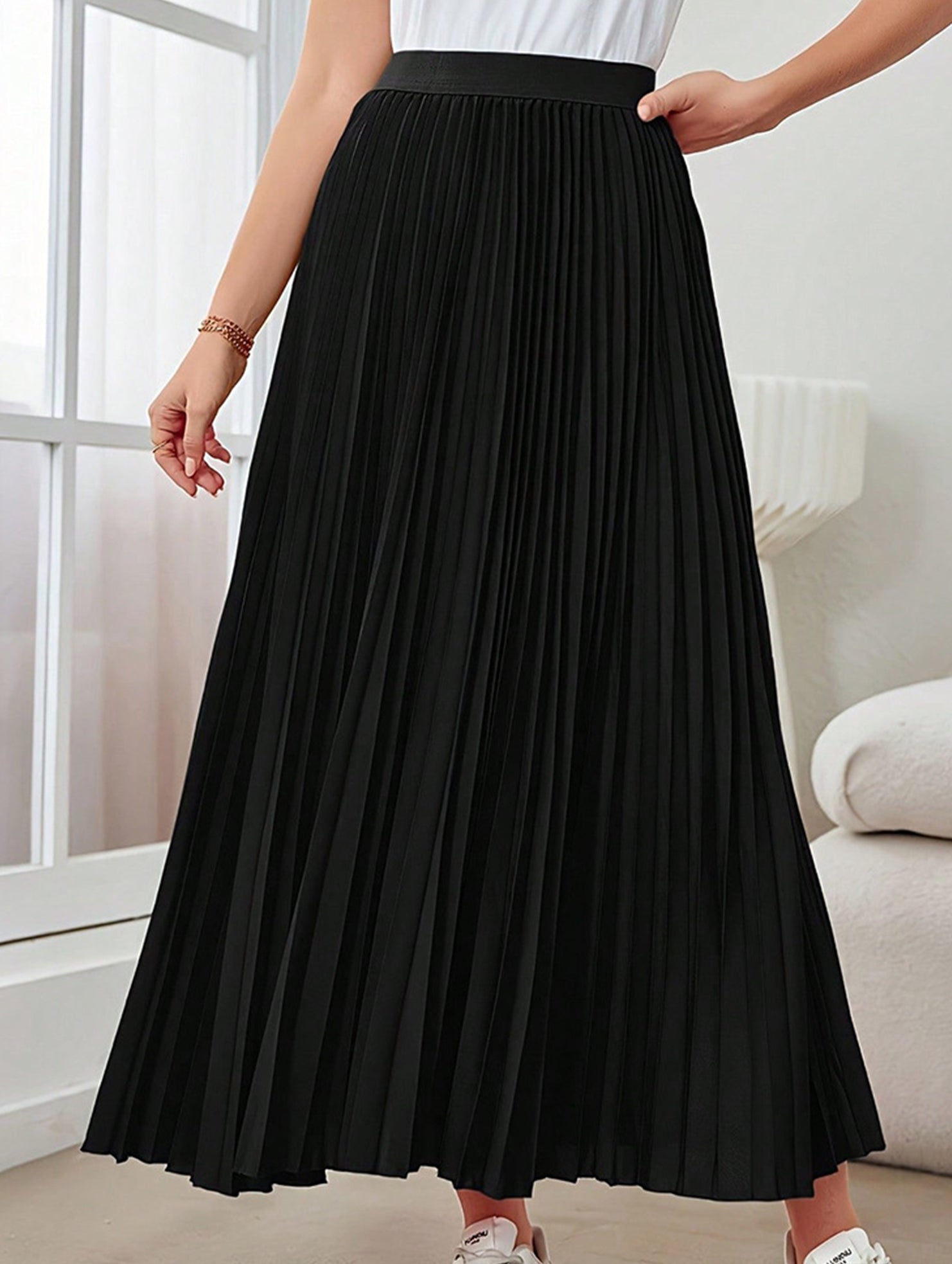 Pleated Flare A Line Midi Skirt