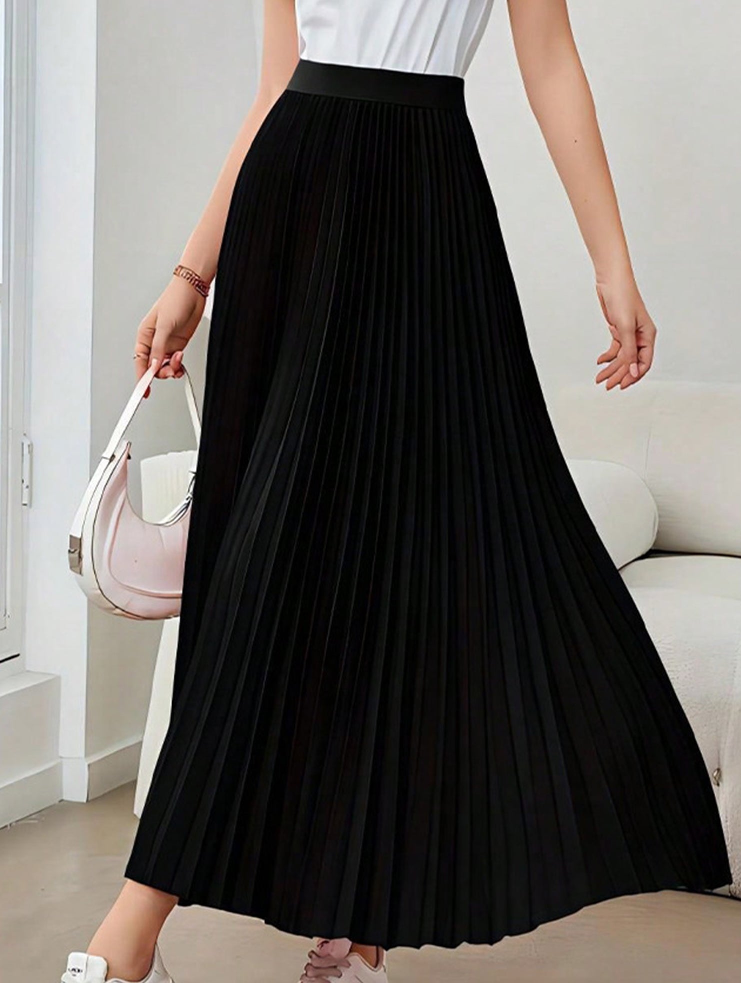 Pleated Flare A Line Midi Skirt