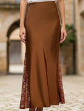 Satin Lace High Waist A Line Skirt