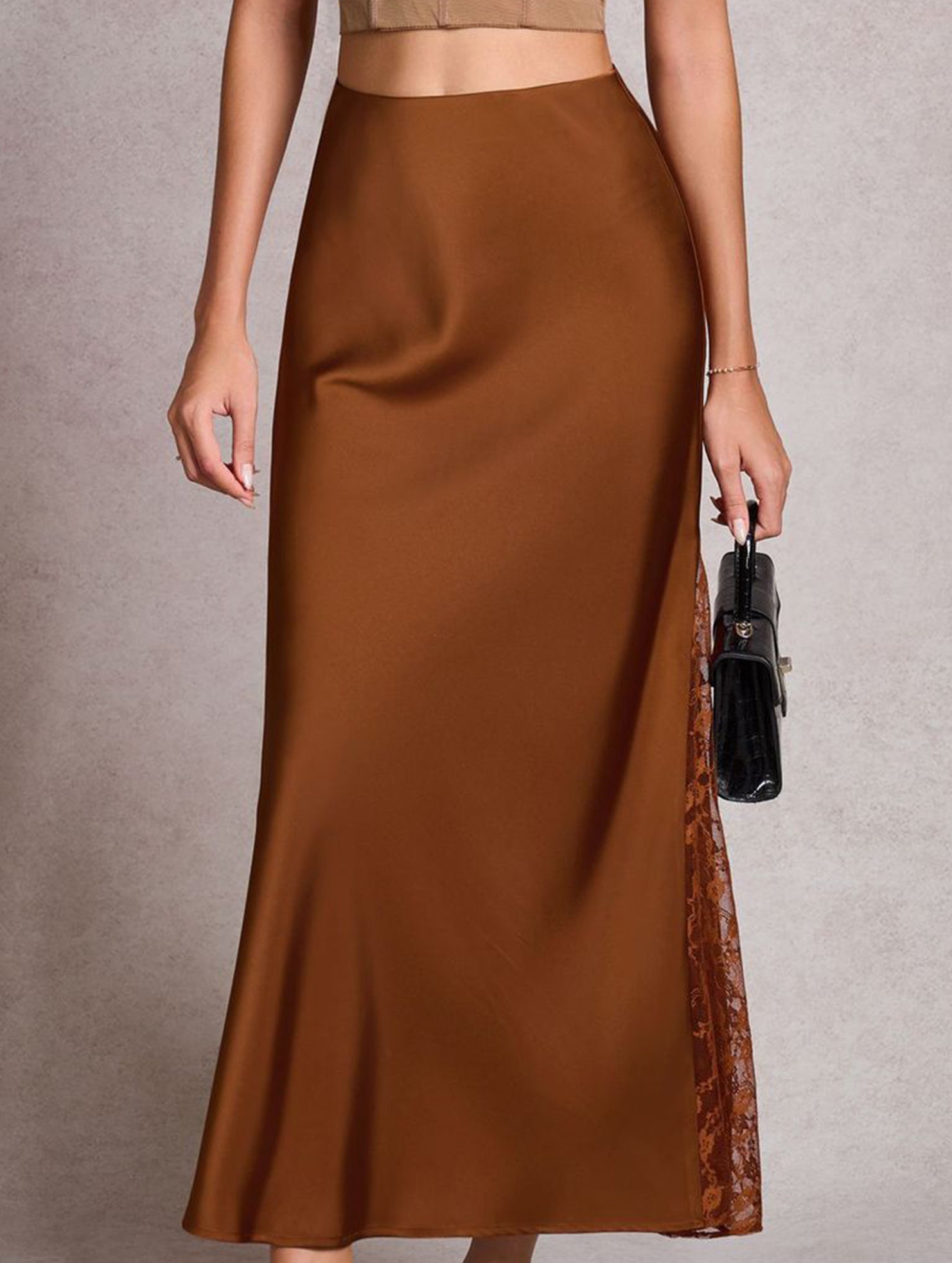 Satin Lace High Waist A Line Skirt