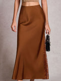 Satin Lace High Waist A Line Skirt