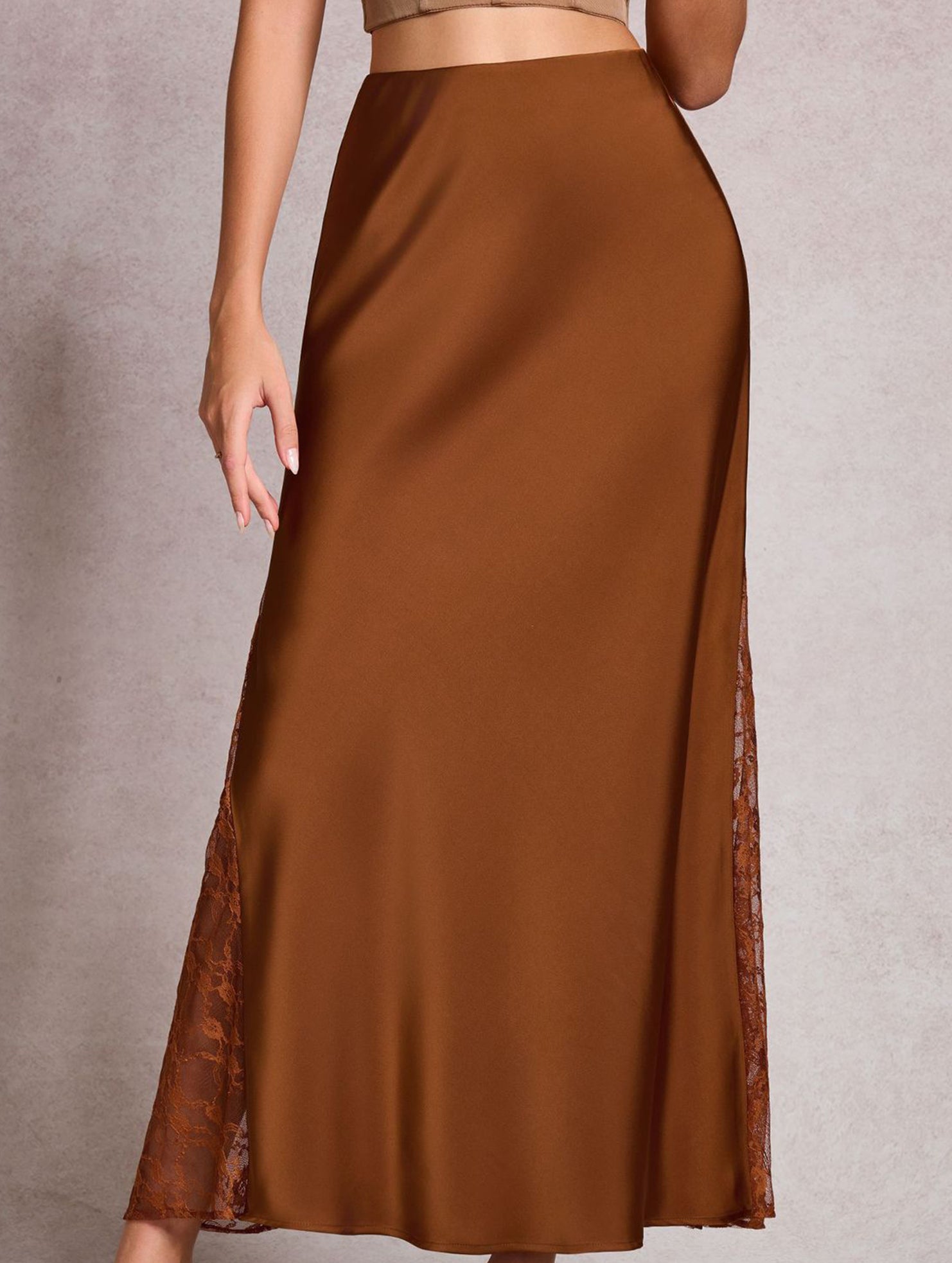 Satin Lace High Waist A Line Skirt