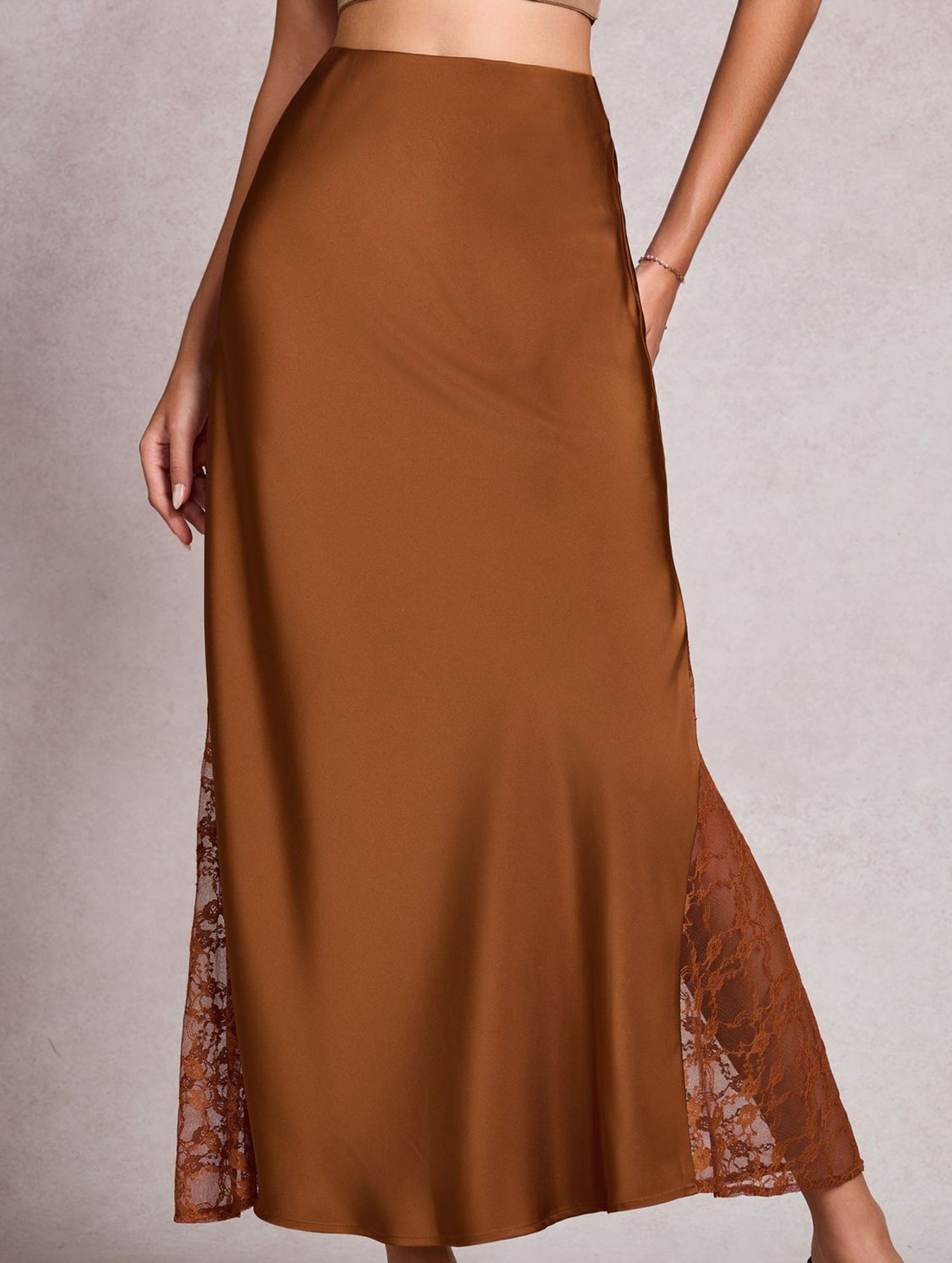 Satin Lace High Waist A Line Skirt