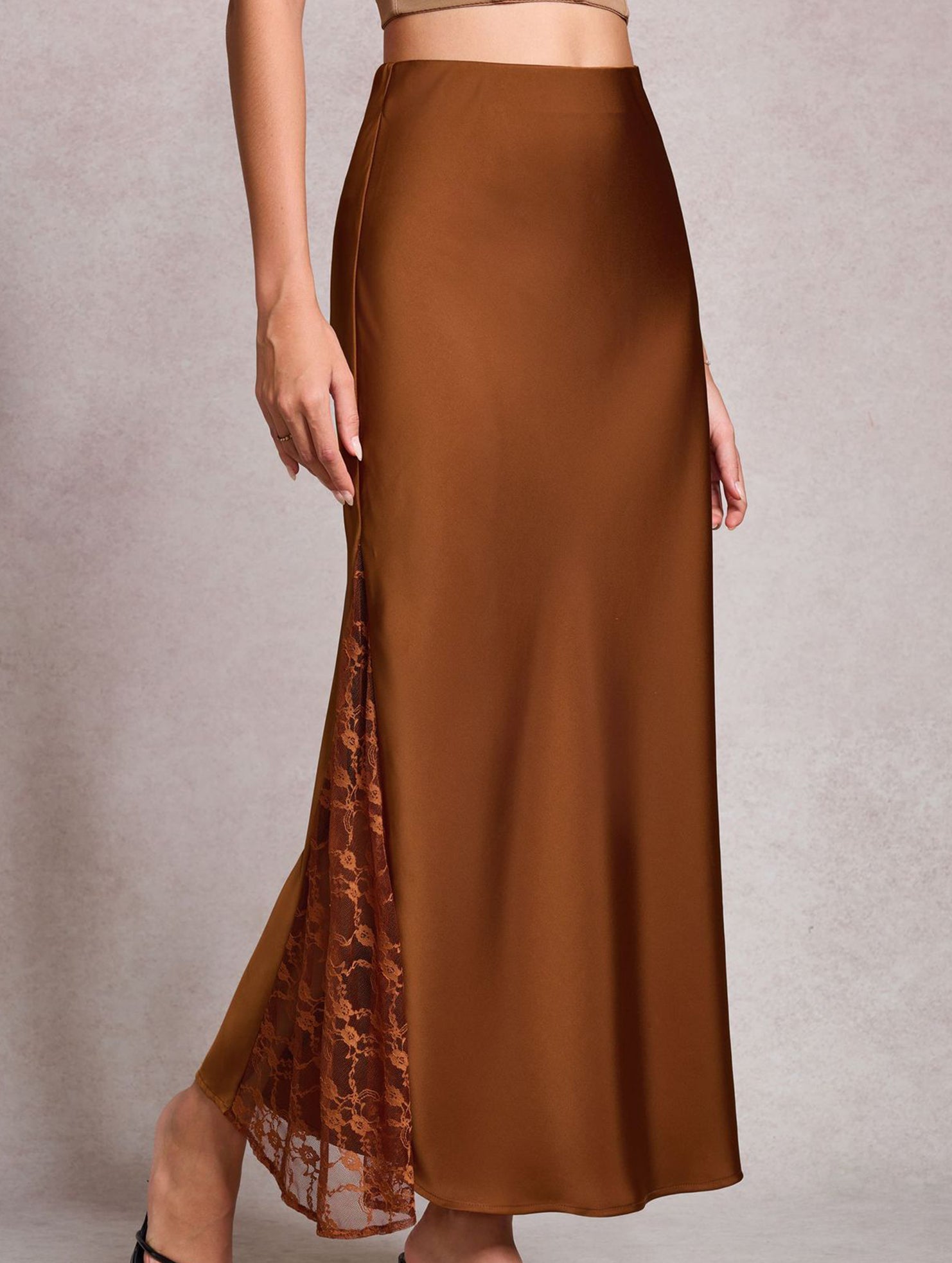 Satin Lace High Waist A Line Skirt
