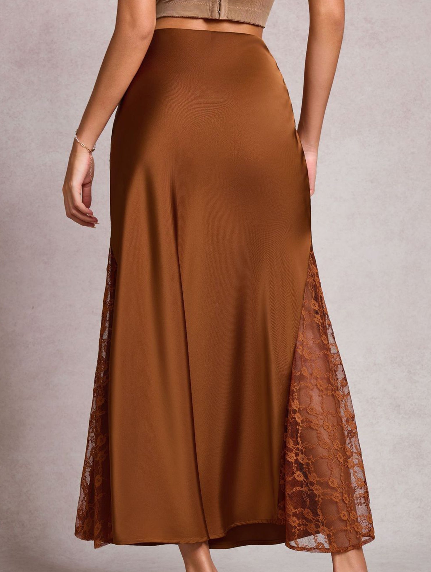Satin Lace High Waist A Line Skirt
