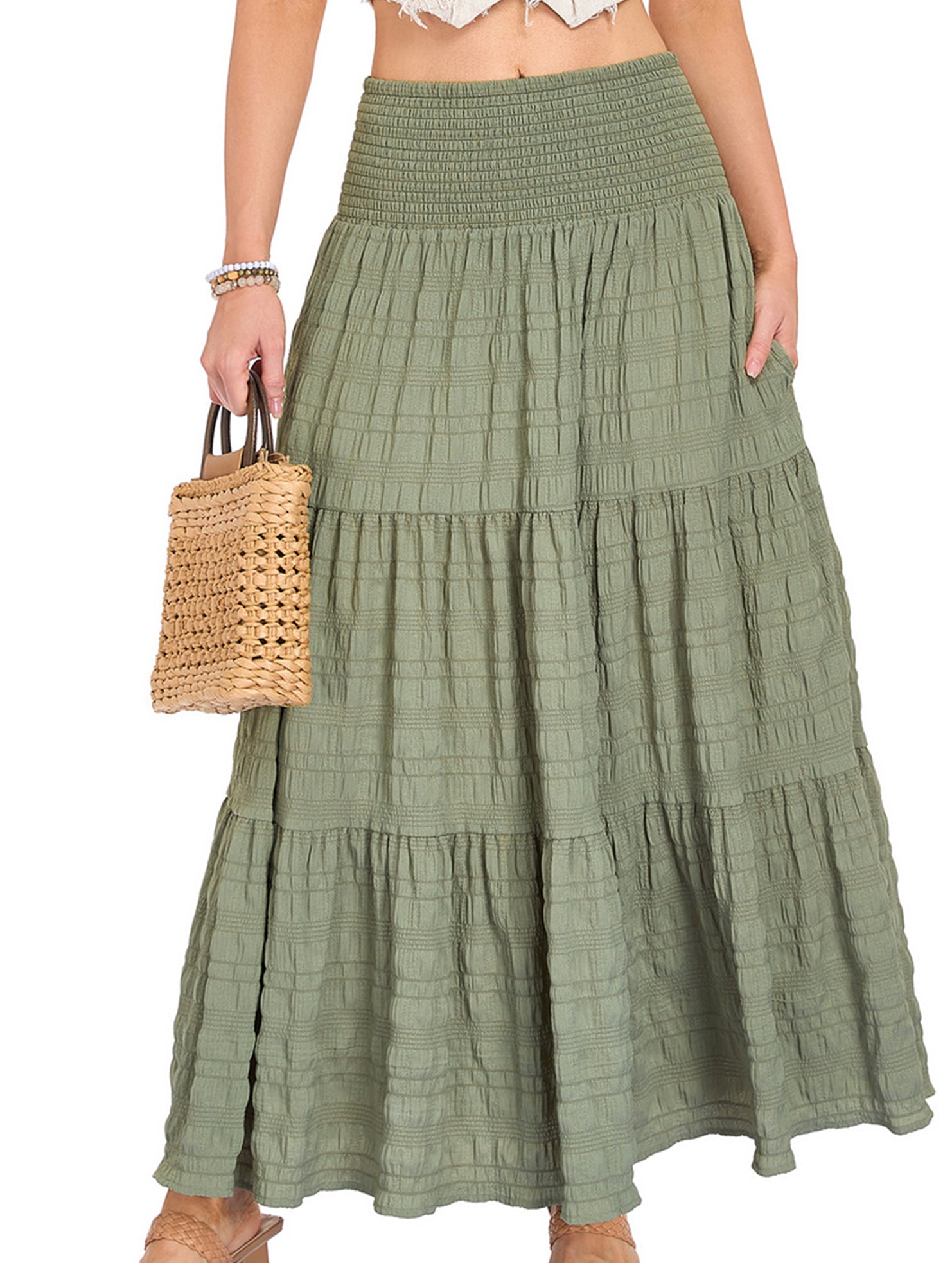 Elastic Waist Pocket Maxi Skirt
