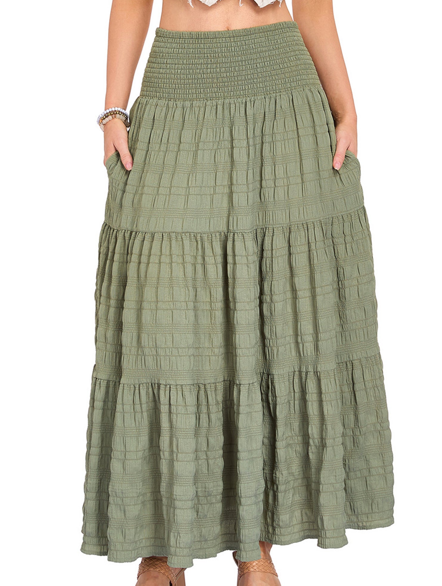 Elastic Waist Pocket Maxi Skirt