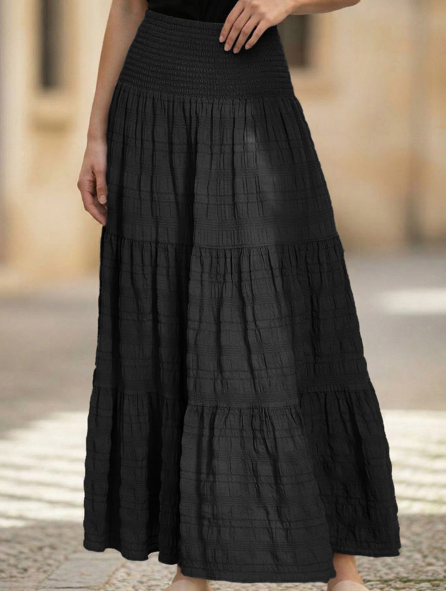 Elastic Waist Pocket Maxi Skirt