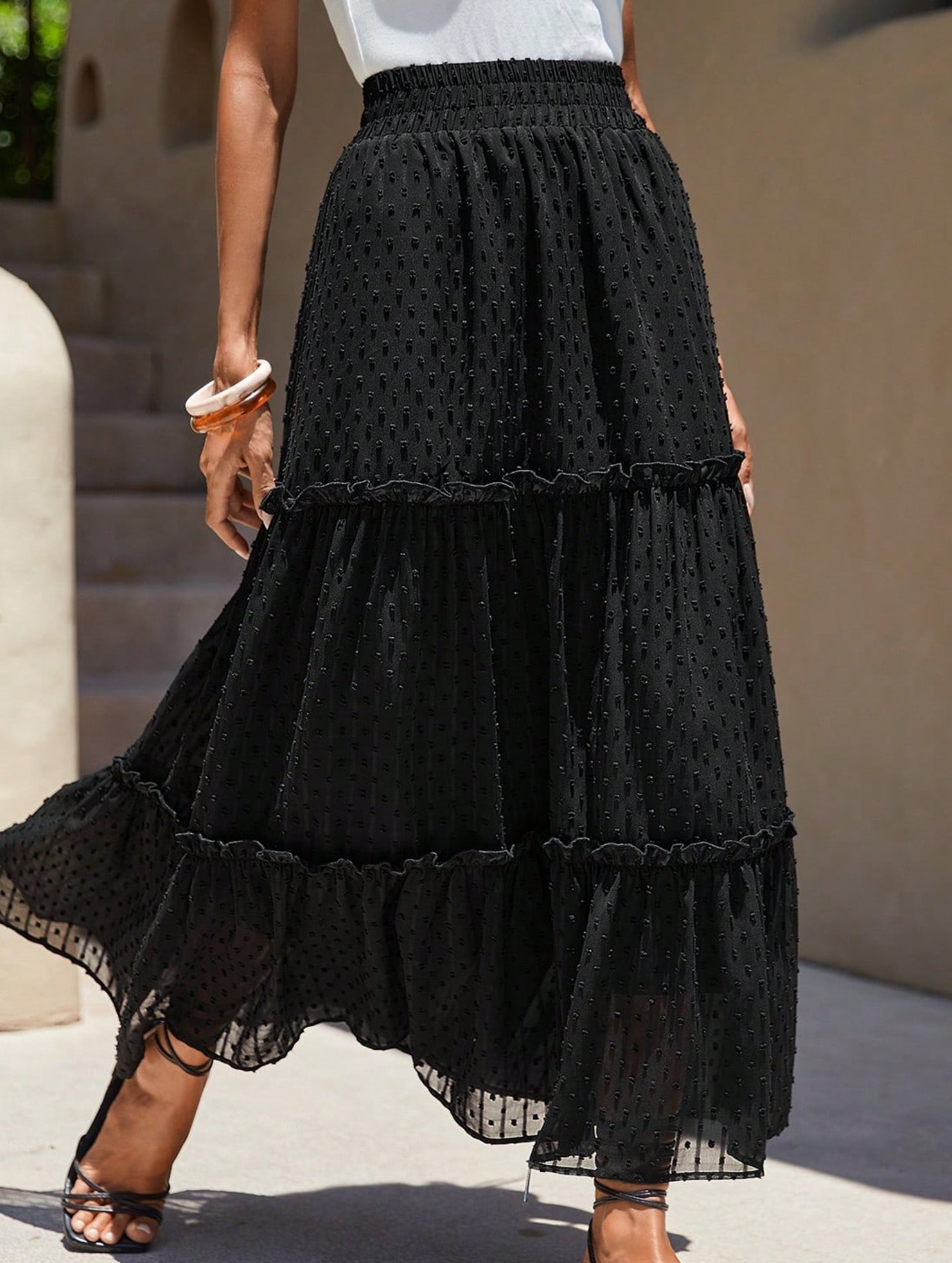 Lace Patch High Waist A Line Maxi Skirt