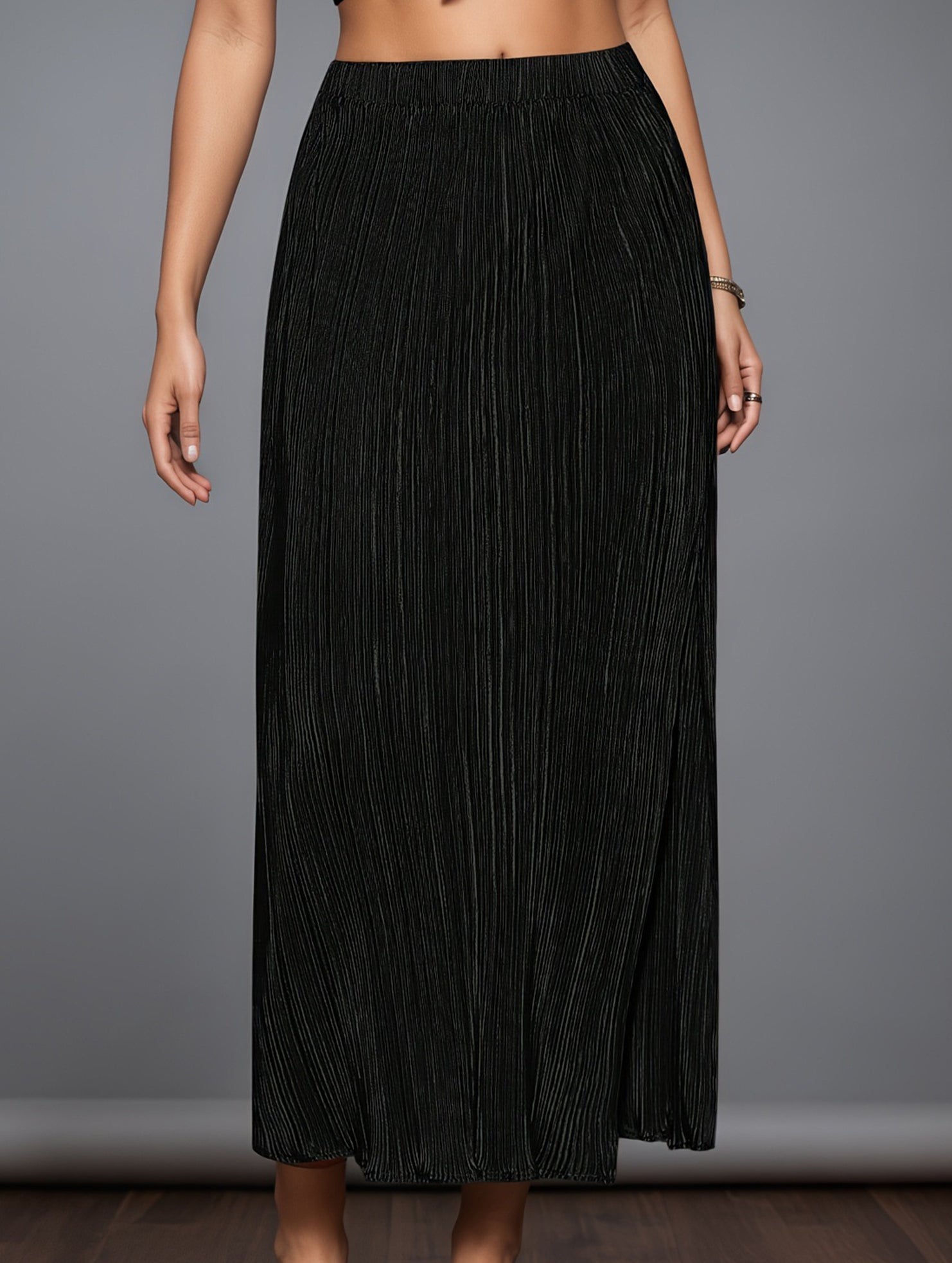 High Waist Slit Pleated Skirt
