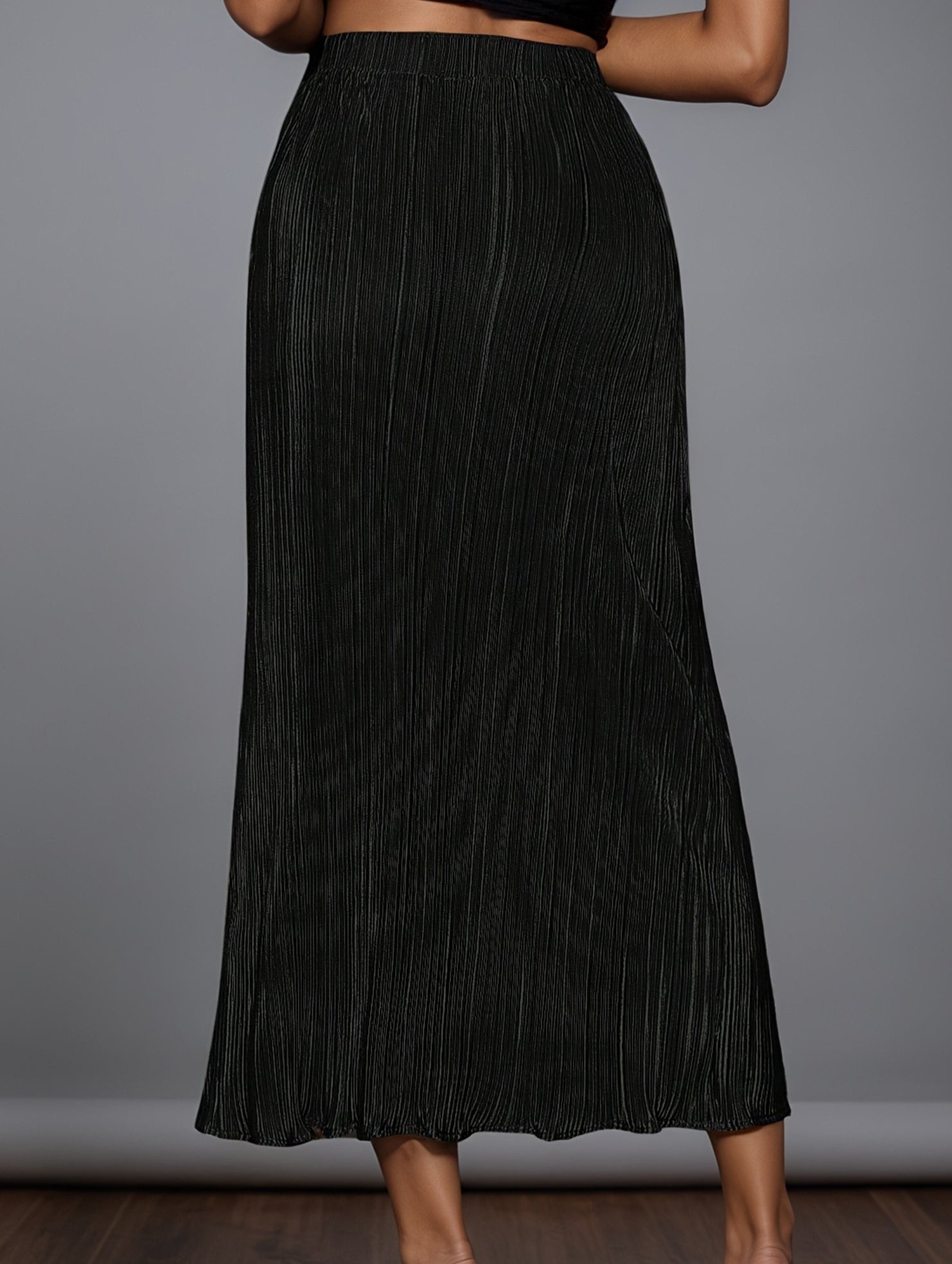 High Waist Slit Pleated Skirt