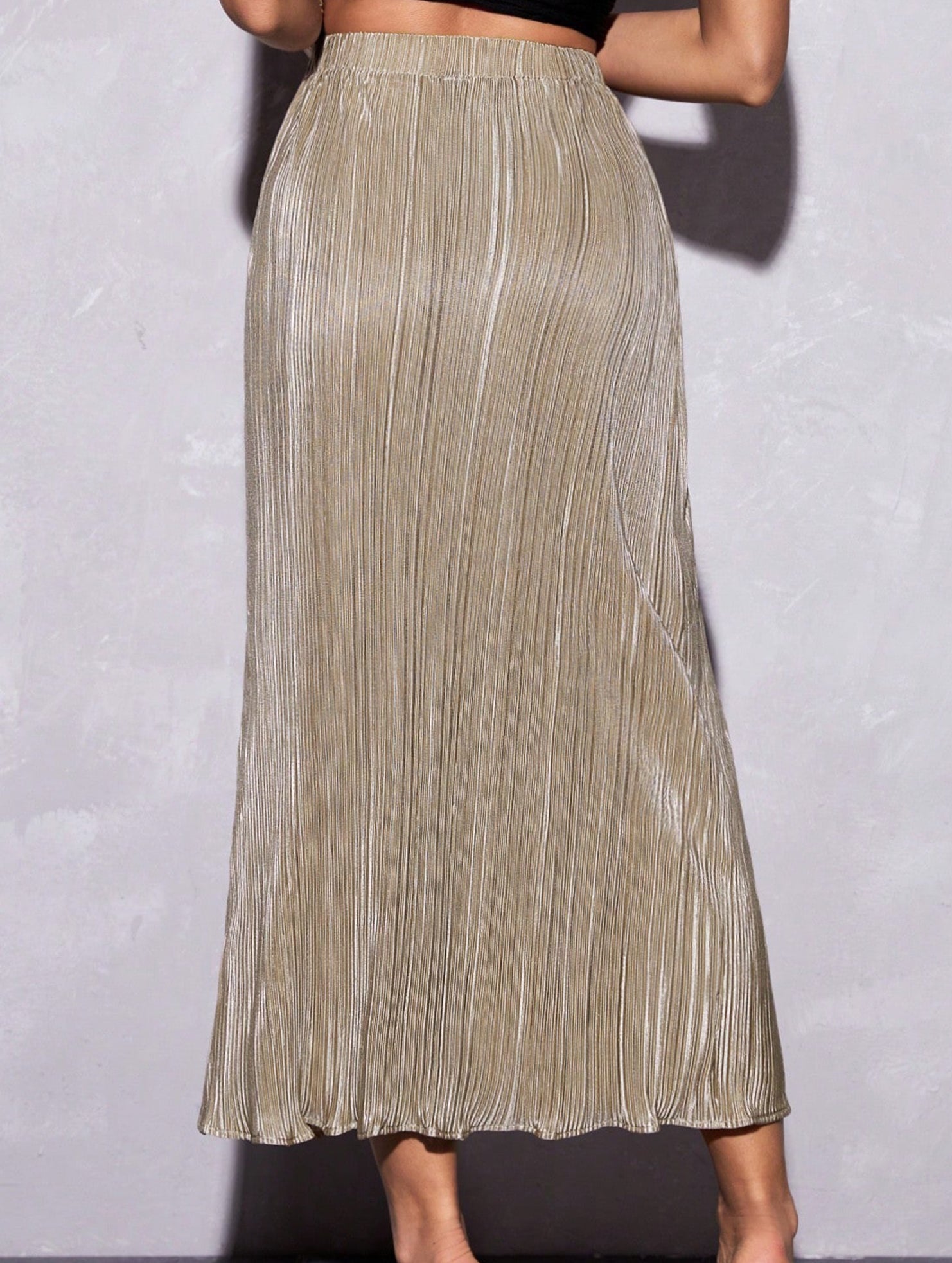 High Waist Slit Pleated Skirt