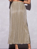 High Waist Slit Pleated Skirt