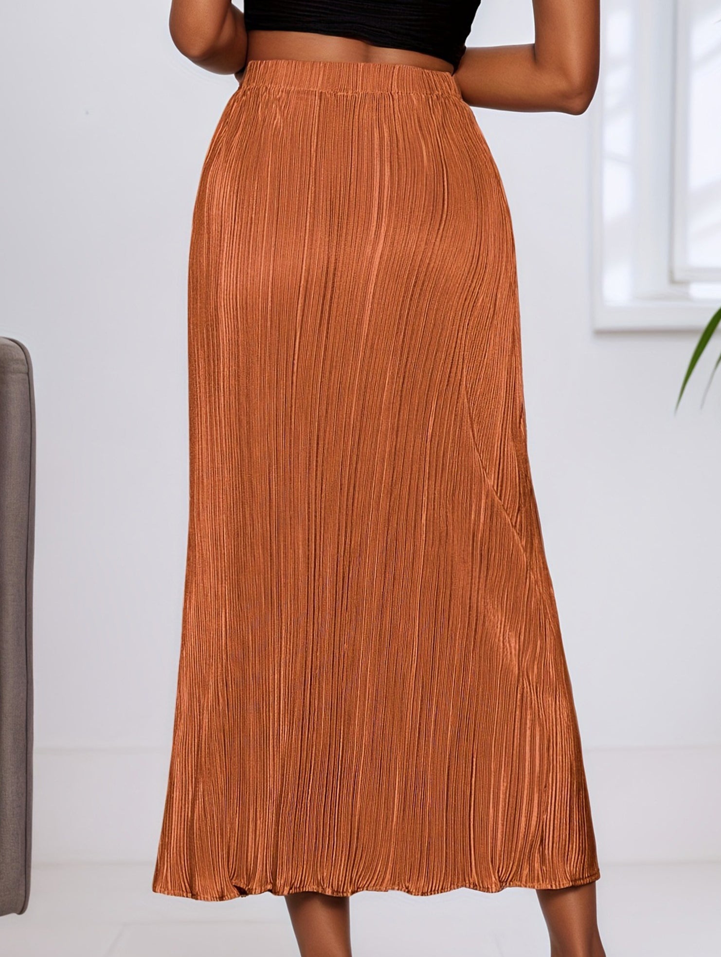 High Waist Slit Pleated Skirt