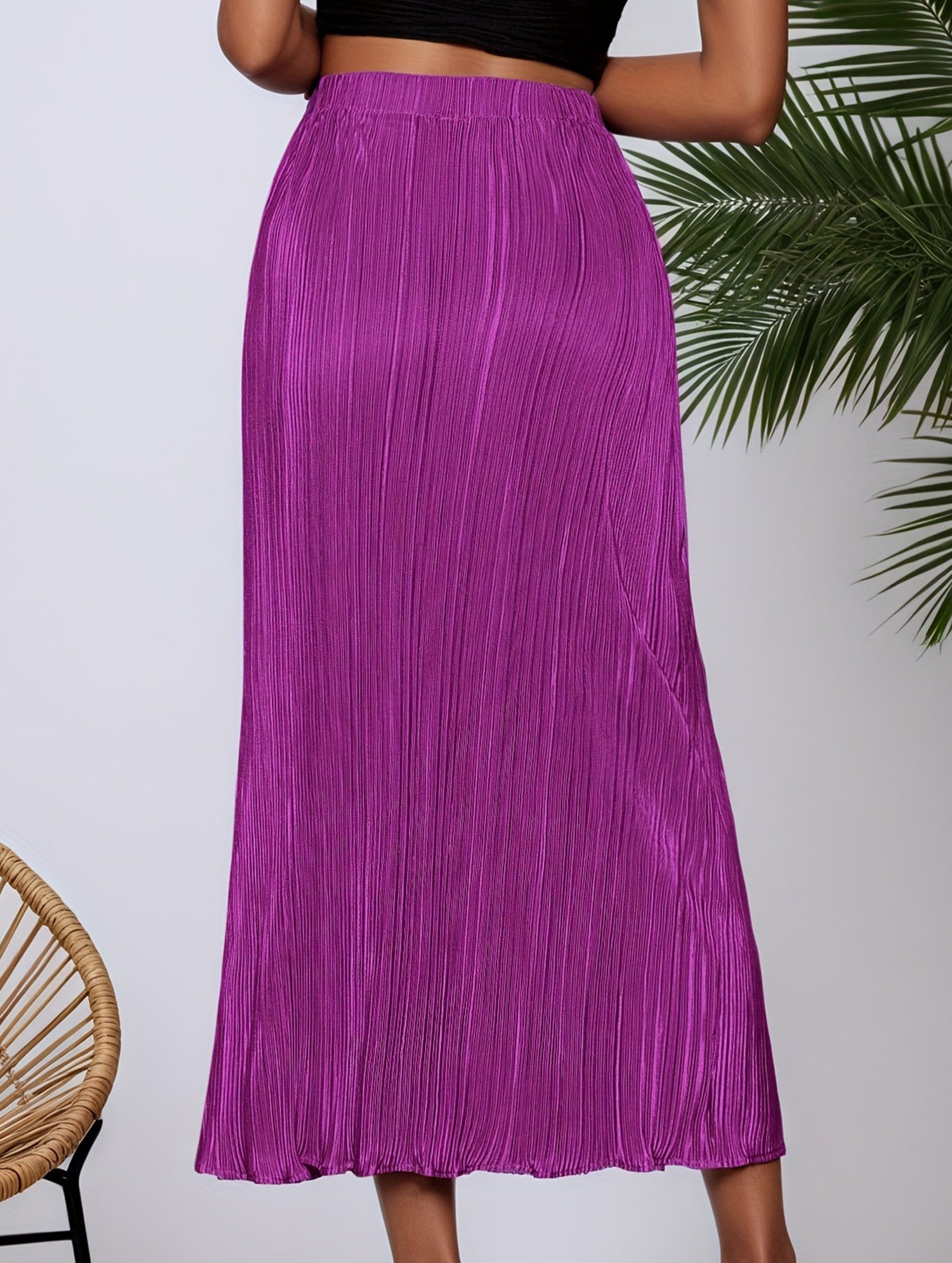 High Waist Slit Pleated Skirt