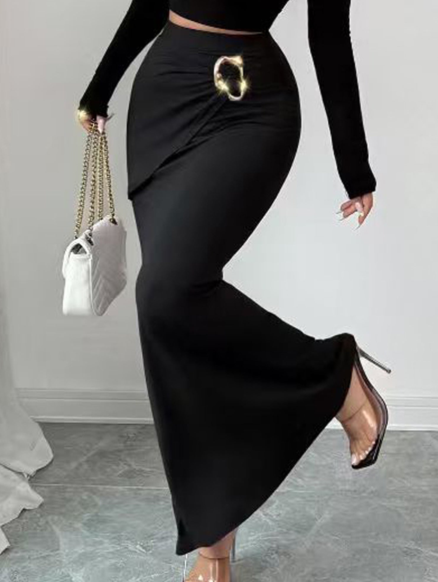 Metal Detail Mermaid Midi Skirt
