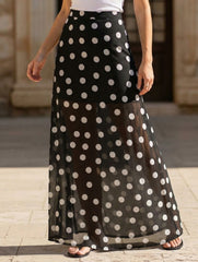 Mesh Polka Dot Print Midi Skirt