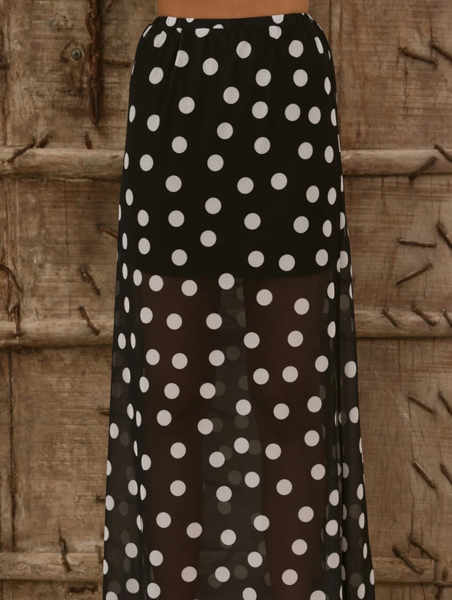 Mesh Polka Dot Print Midi Skirt
