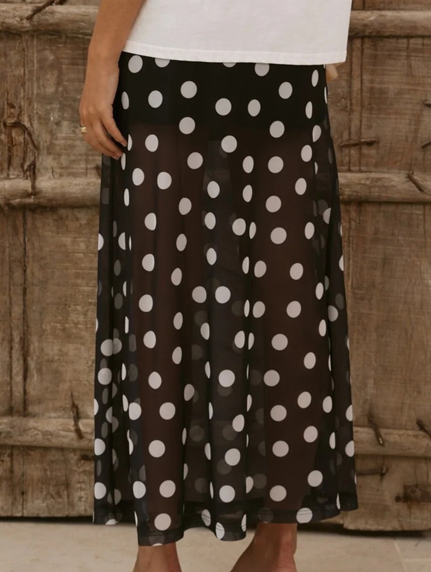 Mesh Polka Dot Print Midi Skirt