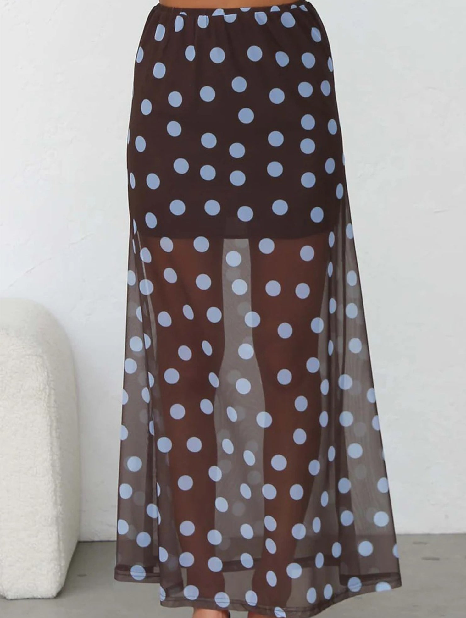 Mesh Polka Dot Print Midi Skirt