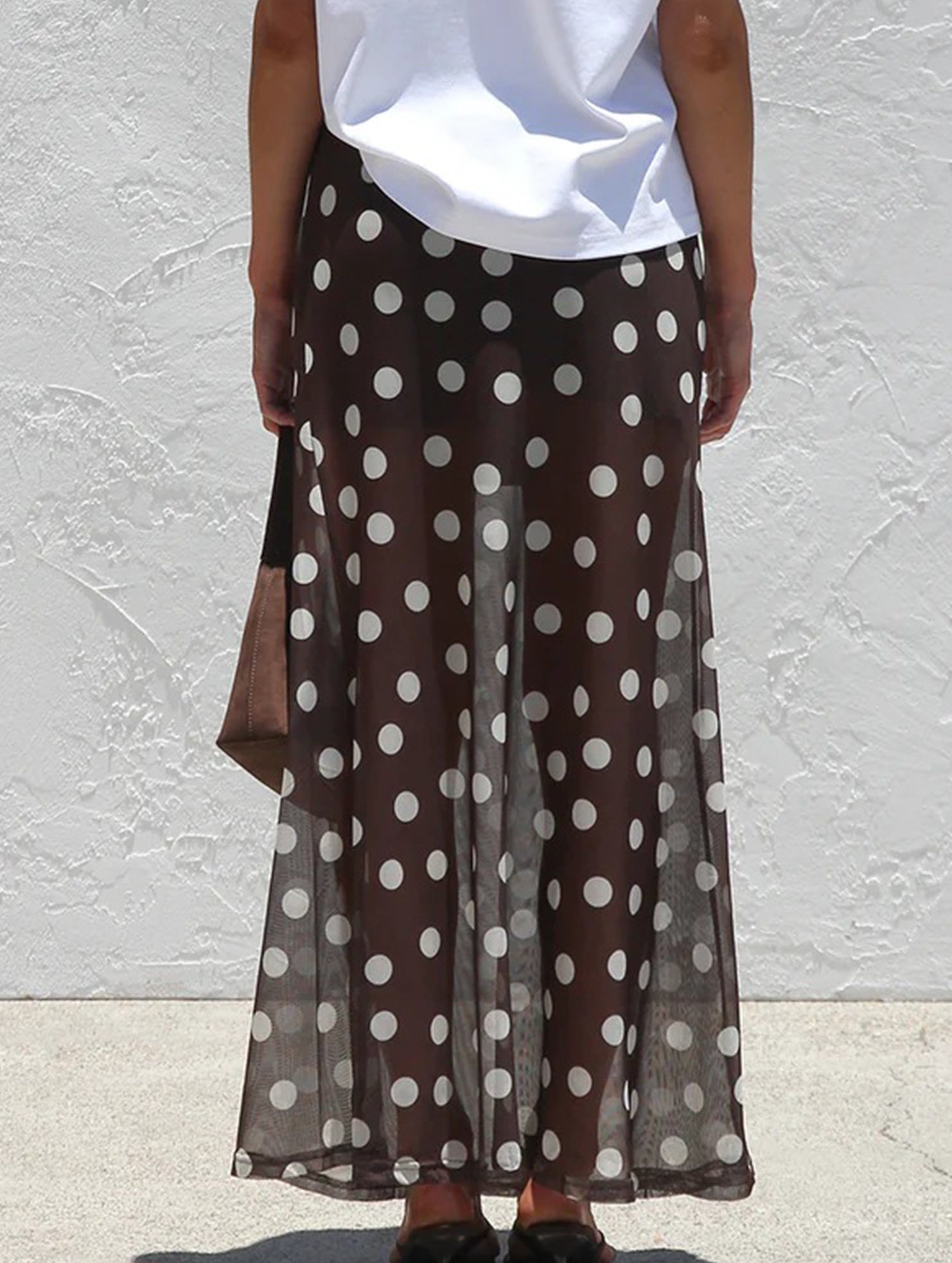 Mesh Polka Dot Print Midi Skirt
