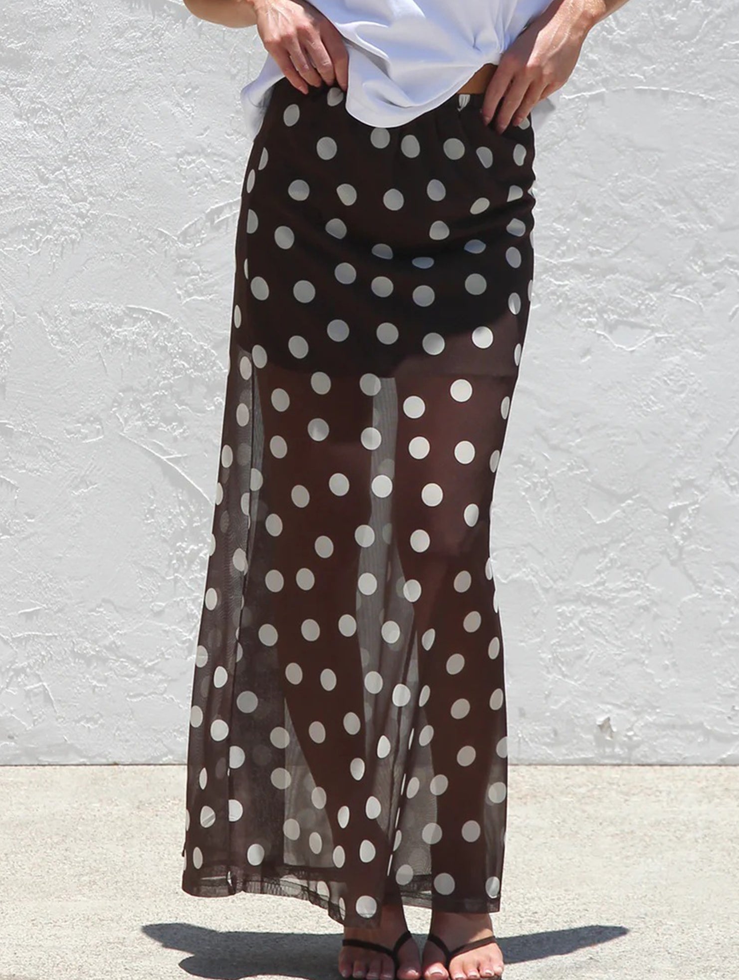 Mesh Polka Dot Print Midi Skirt