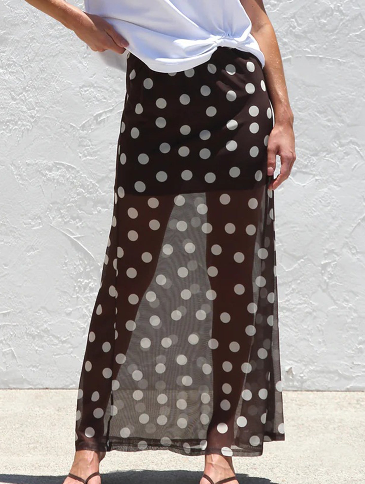 Mesh Polka Dot Print Midi Skirt