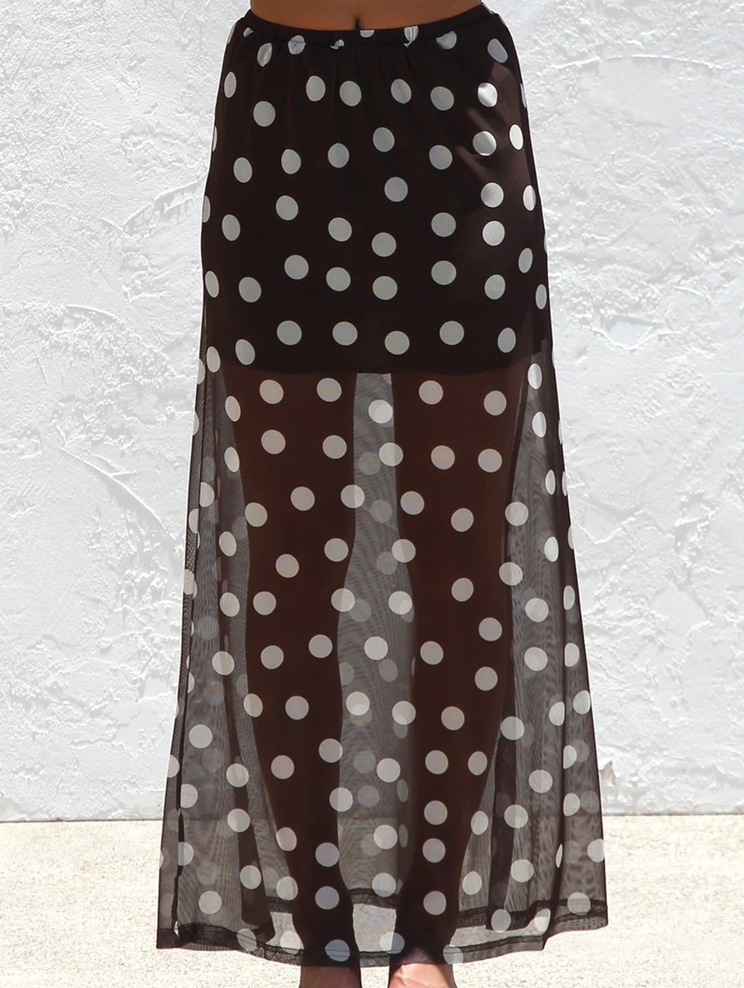 Mesh Polka Dot Print Midi Skirt