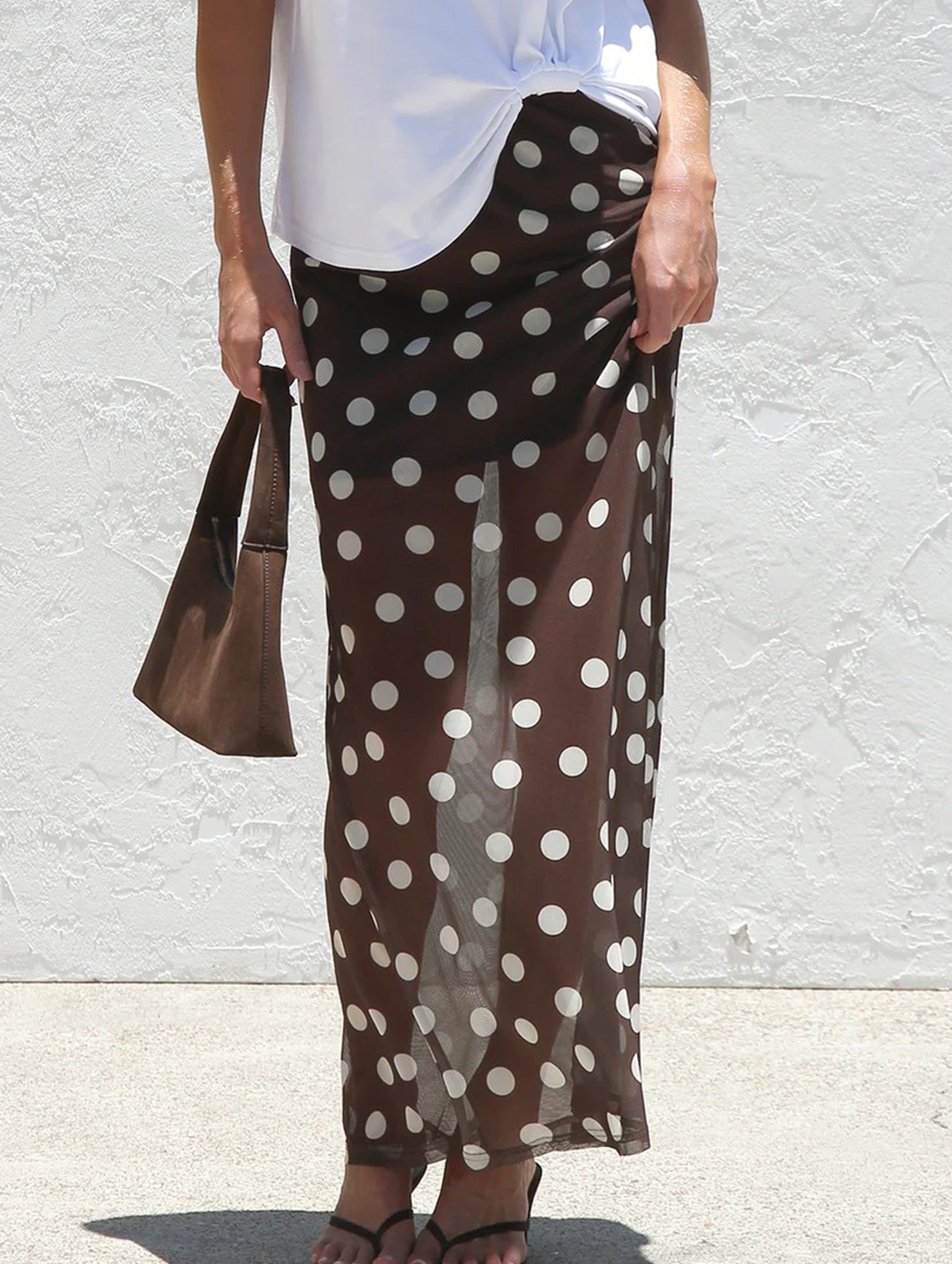 Mesh Polka Dot Print Midi Skirt