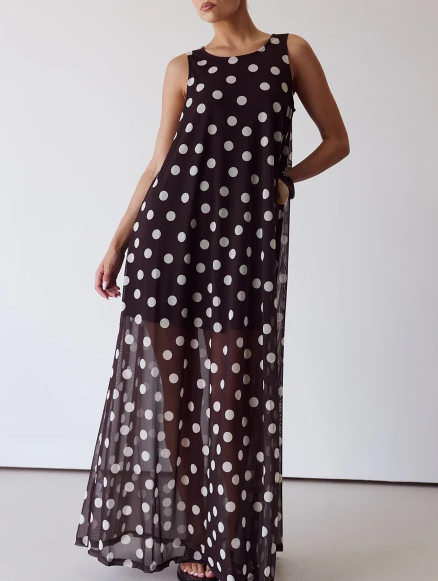 Mesh Polka Dot A Line Dress