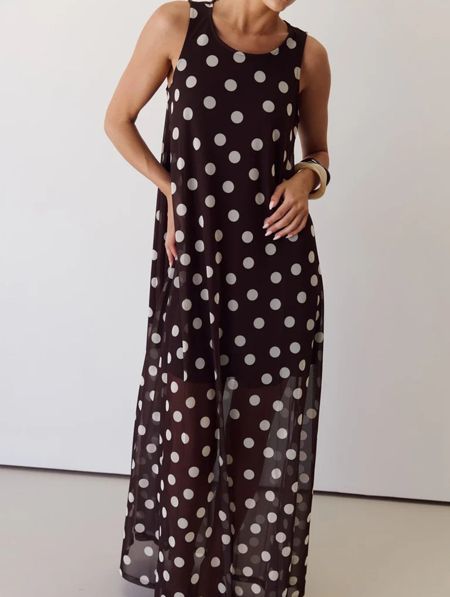Mesh Polka Dot A Line Dress