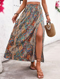 Famous Style Print Slit A-Line Skirt - S-XL