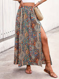 Famous Style Print Slit A-Line Skirt - S-XL