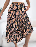 Floral Ruffle Midi Skirt Beach Style