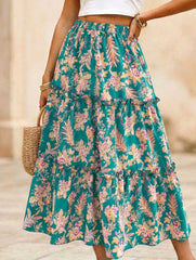 Floral Ruffle Midi Skirt Beach Style