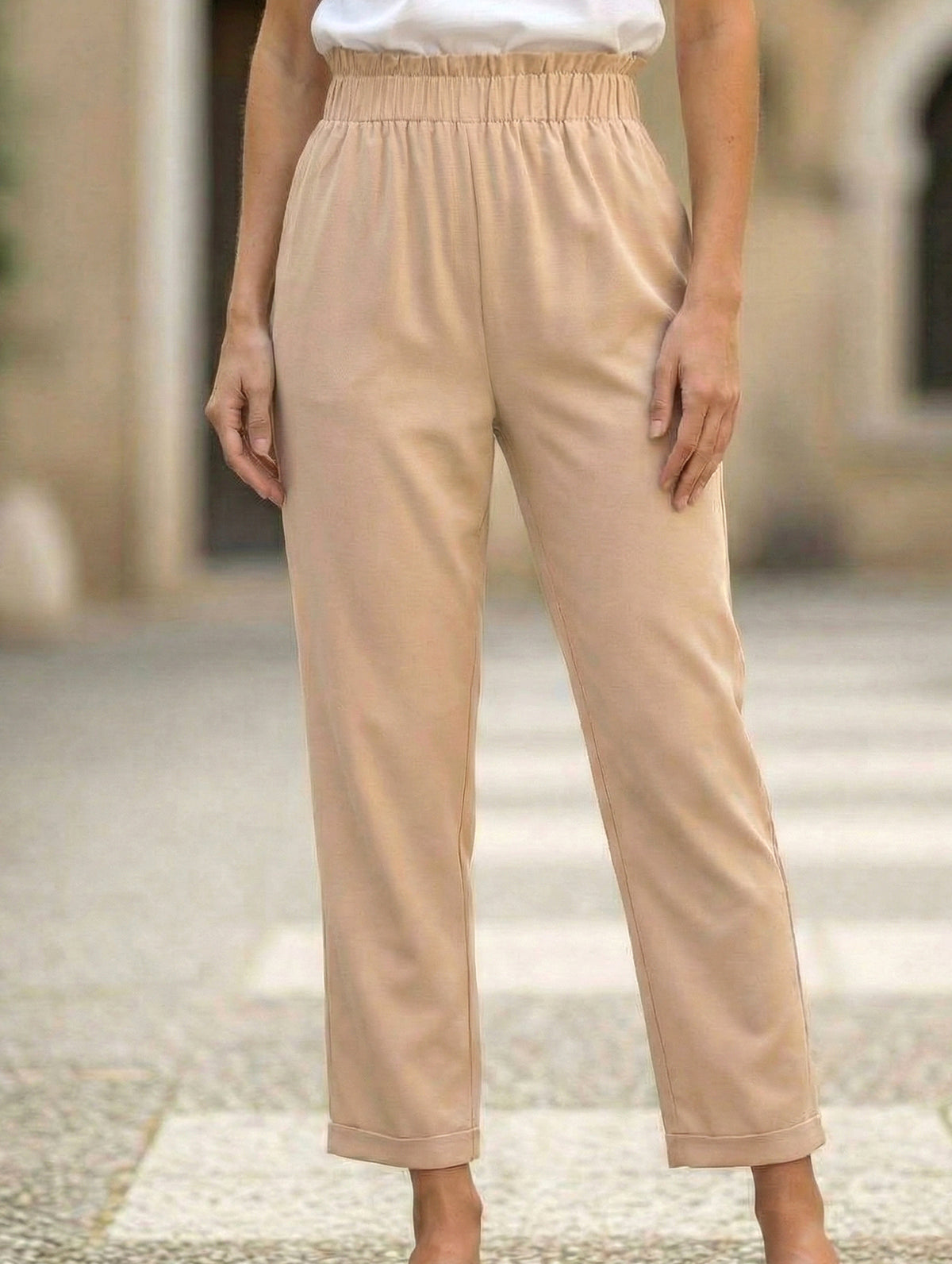 Plus Size High Waist Pleated Straight Pants