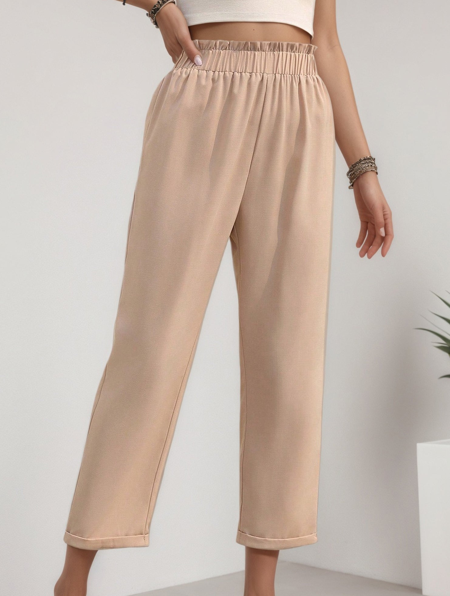 Plus Size High Waist Pleated Straight Pants